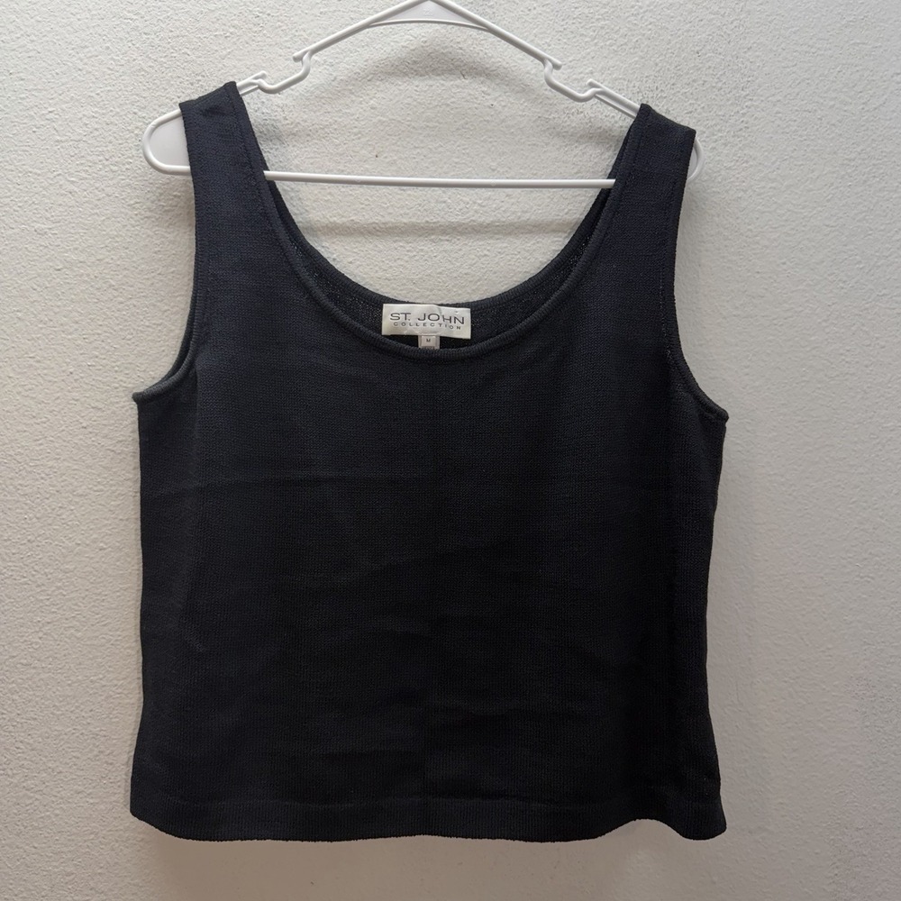 St John Womens‎ Black Cropped Knit Tank Top Shell Size M Quiet Luxury Crop Top